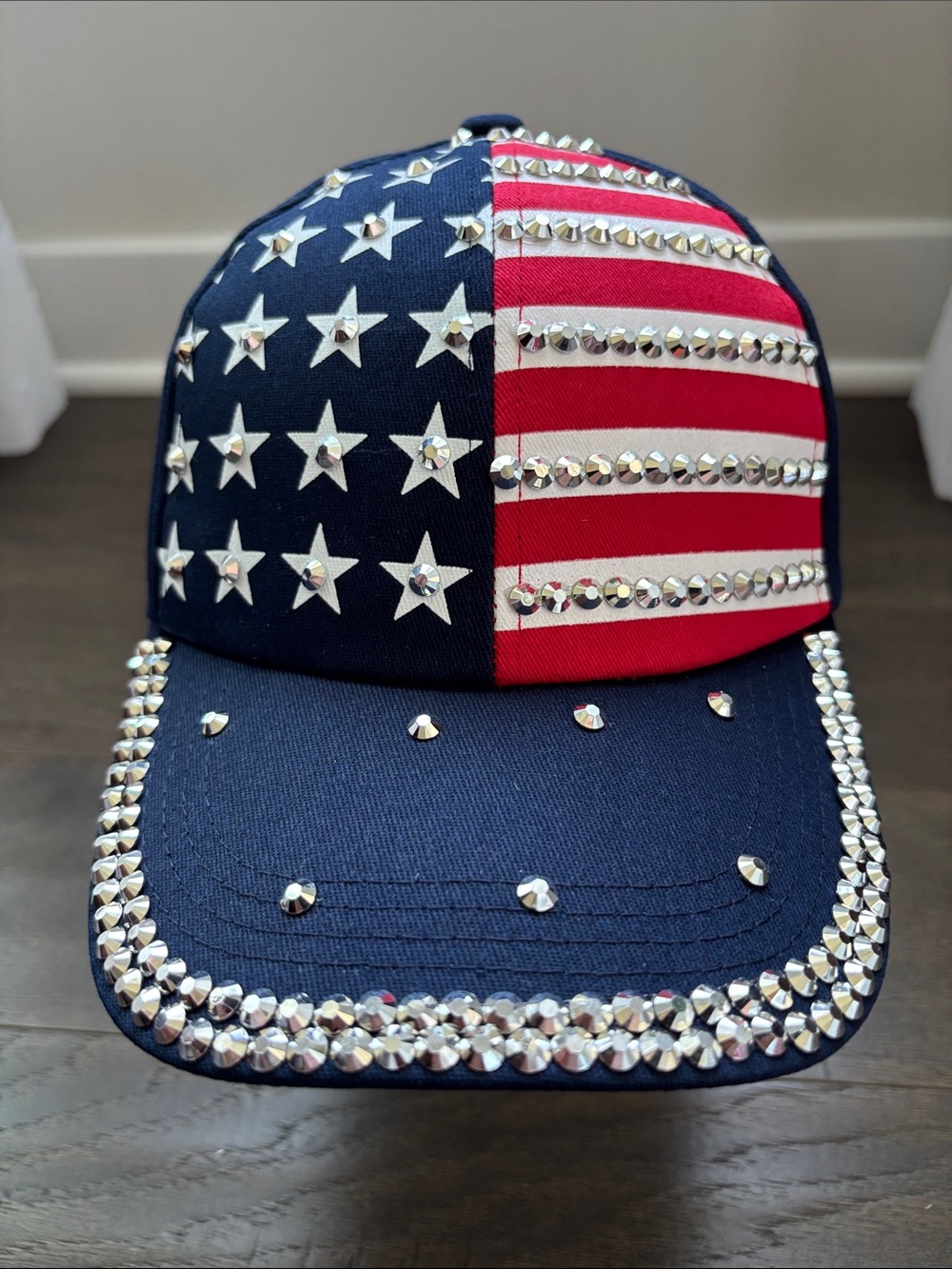 MADD Hatter Rhinestone American Flagstudded cap/hat,cotton,Velcro back,patriotic